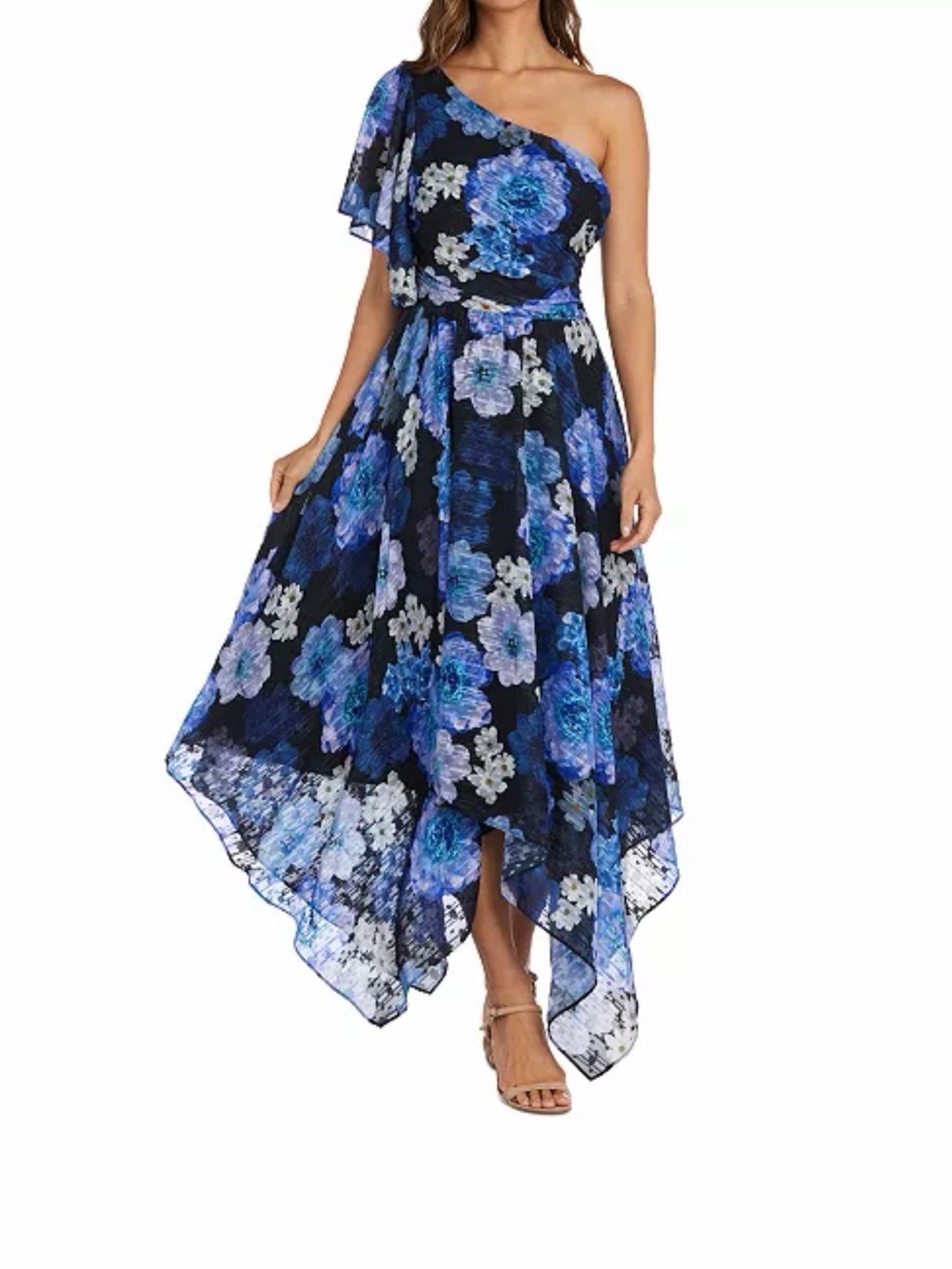 Night Way Collections One Shoulder Handkerchief-Hem Dress Sz 6P